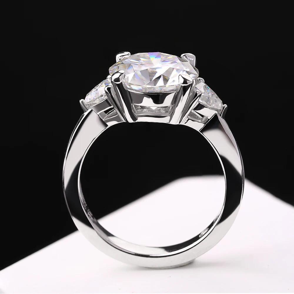Amazing 3-Stone Round Cut 4.6CT Moissanite Diamond Rings - S925 Silver Wedding Engagement Jewellery With GRA