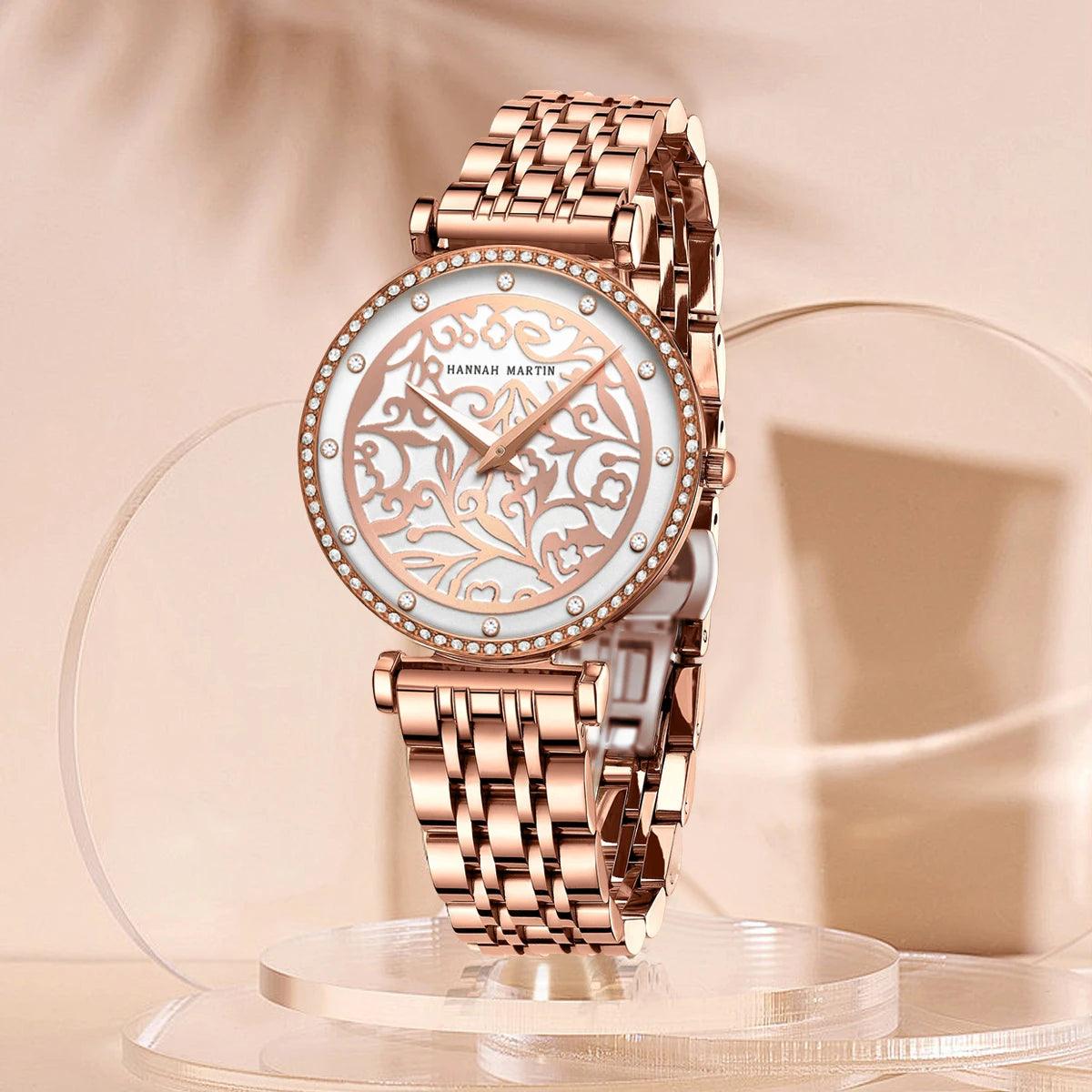 Elegant Stainless Steel Quartz Watches Fashionable Luxury Zircon Diamonds Japanese Movement Precision Ladies Watches