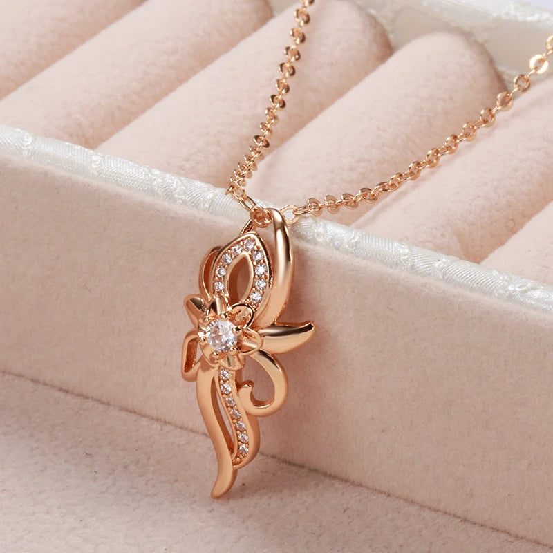 Elegant Classic Design 14K Filled Rose Gold AAA Zircon Diamond Pendant Necklace - High Quality Jewellery