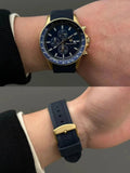 Amazing Gold Maserati Men's Watch Sports Leisure Luxury Europe and America Large Dial Black Silicone StrWatch.