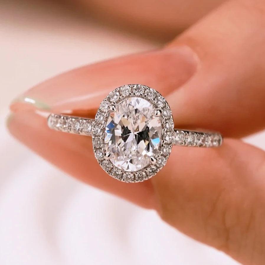 Amazing 1-5Carat Oval Cut Moissanite Diamod Rings, Silver GRA Certified Halo Promise Wedding Engagement Jewellery