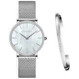 Elegant Luxury Women Watch Quartz Movement Shell Dial Rhinestone Stainless Steel Fashion Waterproof Wristwatches