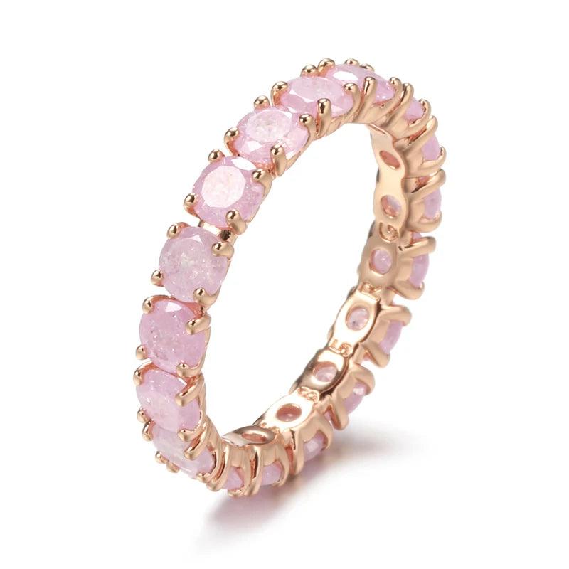 New Round Cut AAA Emerald Zircon Ring for Women Luxury 14K Rolled Rose Gold Promise Ring - Fine Jewellery