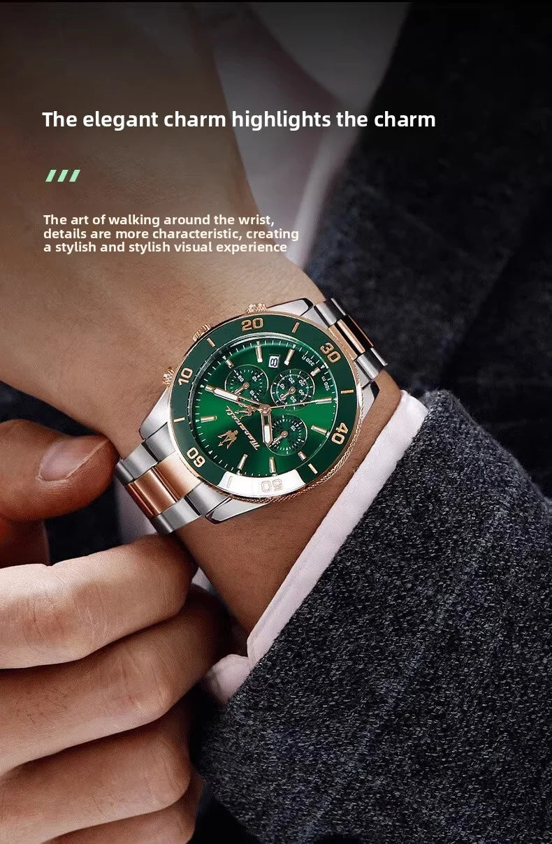 Maserati Original Green Water Ghost Trend Sports Watch Europe and America Style Authentic Quartz Wristwatch