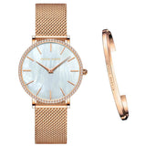 Elegant Luxury Women Watch Quartz Movement Shell Dial Rhinestone Stainless Steel Fashion Waterproof Wristwatches