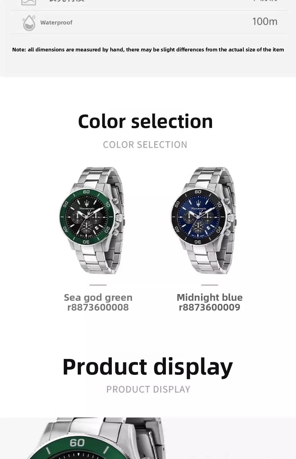 Maserati Original Green Water Ghost Trend Sports Watch Europe and America Style Authentic Quartz Wristwatch