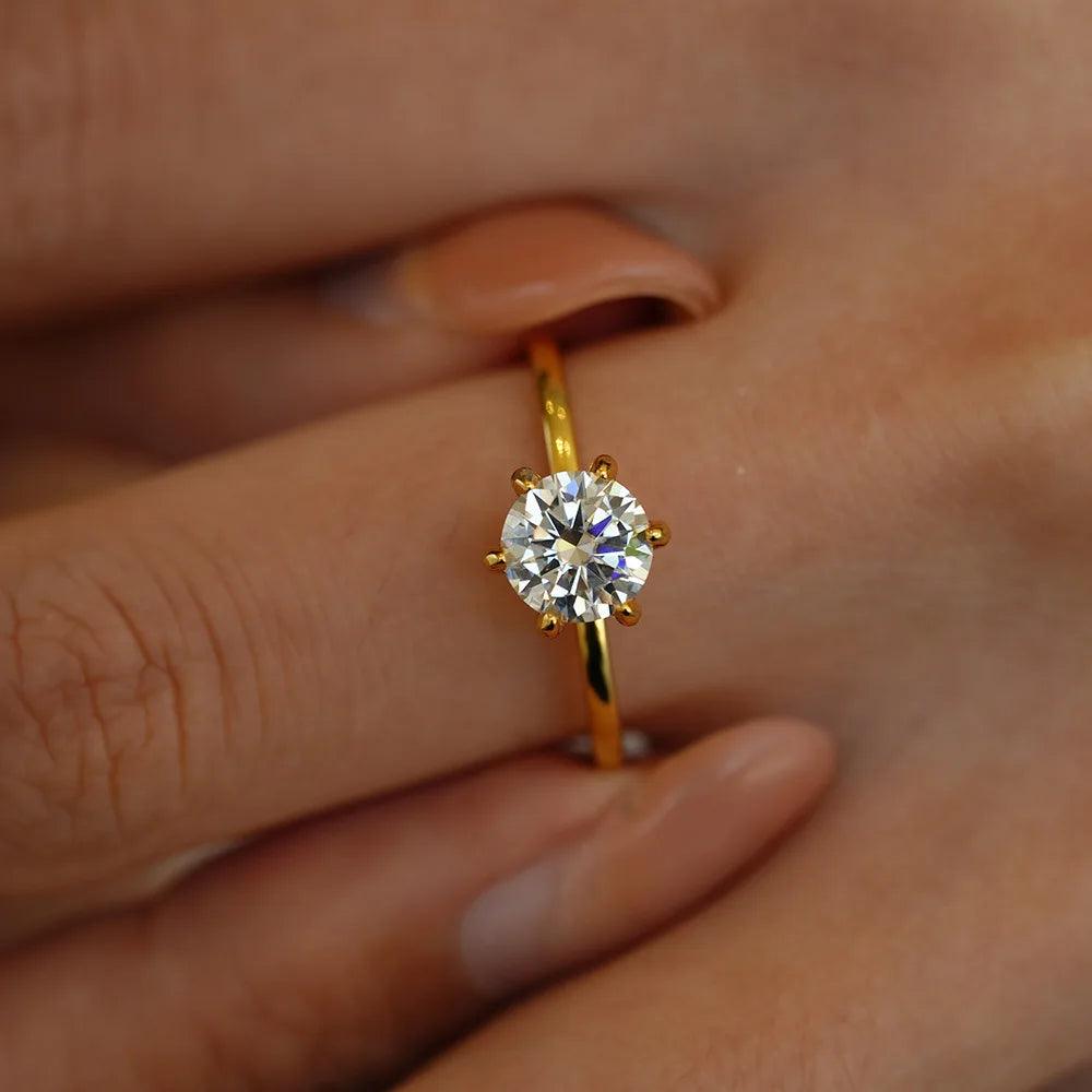 GRA Certified 6.5mm Moissanite Diamond Solitaire Ring 18K Gold Plated Silver 6 Claws Wedding Fine Jewellery Ring
