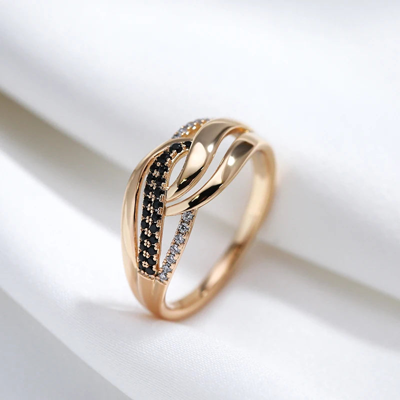 Elegant New Full Bling Rolled 14K Rose Gold Black and White AAA Zircon Diamonds Cross Ring - Fine Daily Jewellery