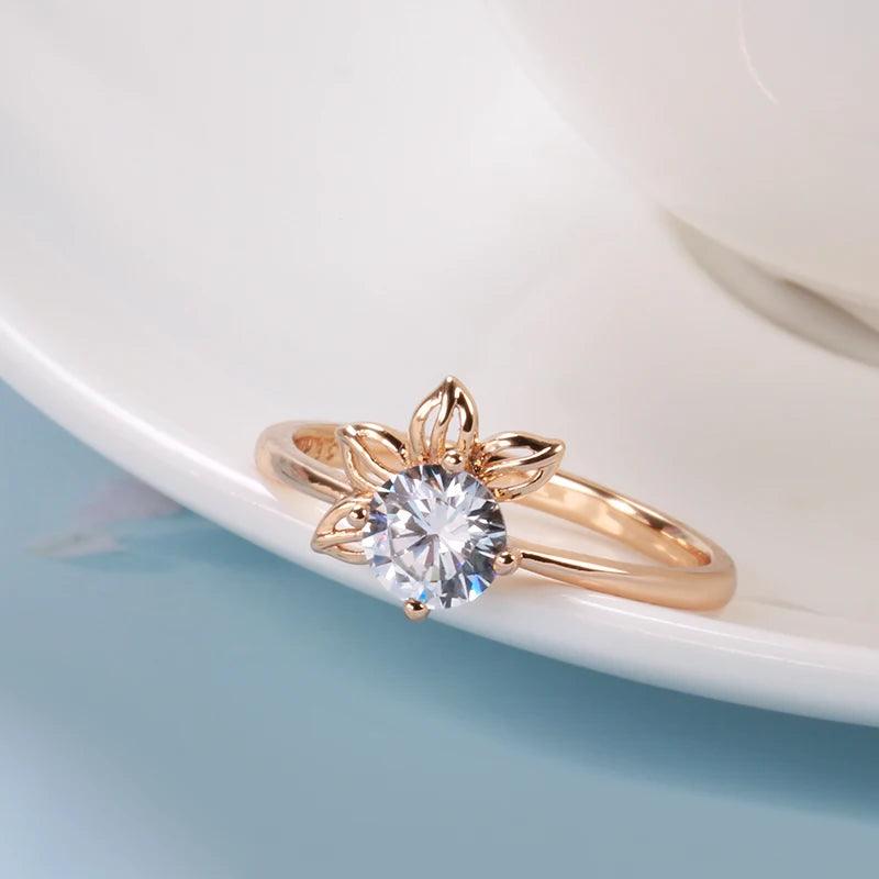 New Fashion Simple Rolled 14K Rose Gold With AAA Zircon Diamond Ring - Romantic Daily Fine Jewellery