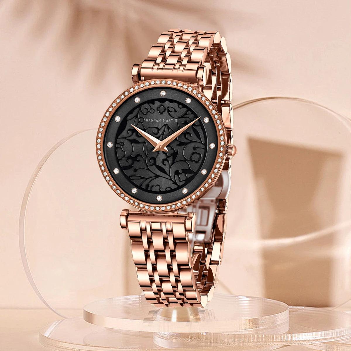 Elegant Stainless Steel Quartz Watches Fashionable Luxury Zircon Diamonds Japanese Movement Precision Ladies Watches