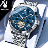 PLAYBOY Luxury Top Brand Fashion Automatic Mechanical Stainless Steel Waterproof Business Men's Watches for Men