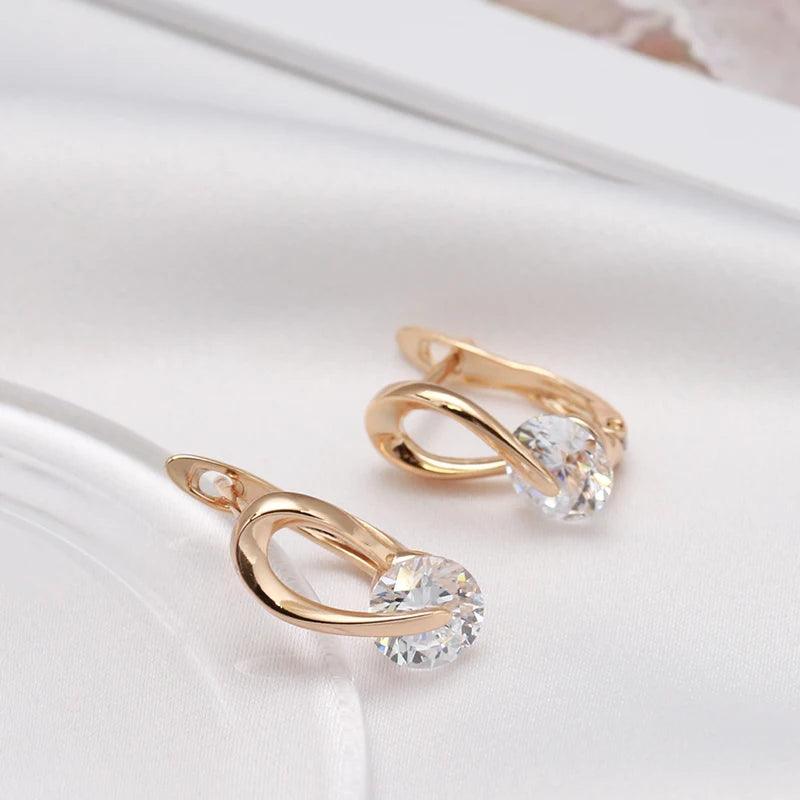 New 14K Rolled Rose Gold Special Inlay Single AAA Zircon Crystal Curve Piercing Earrings, Luxury Jewellery