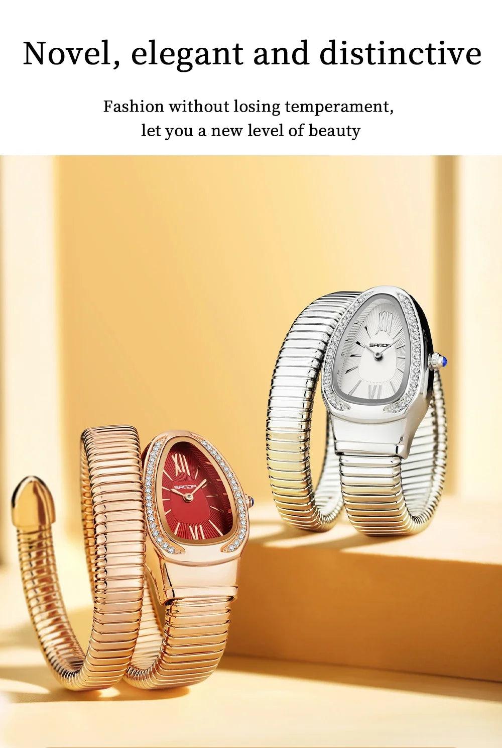 New Arrival High-End Snake Shaped Zircon Diamonds Inlaid Women's Retro Lightweight Luxury Quartz Watches