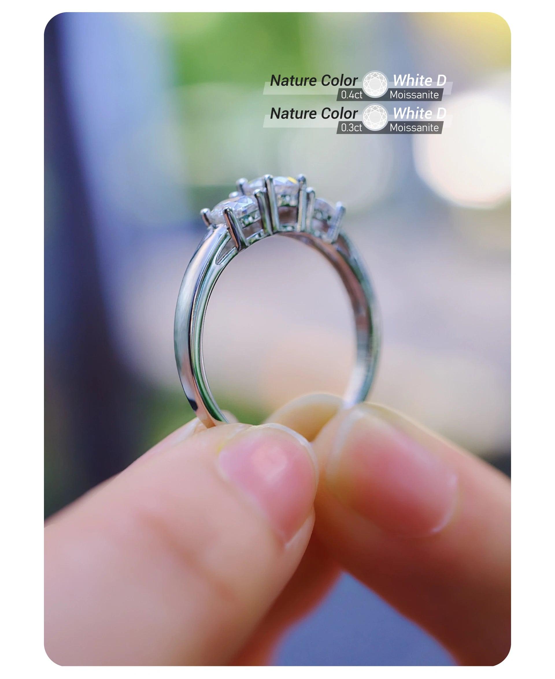 Amazing 1.0ct 4.5mm+2X4.0mm Round Cut D VVS1 Moissanite Diamonds 925 Silver Wedding Engagement Rings for Women