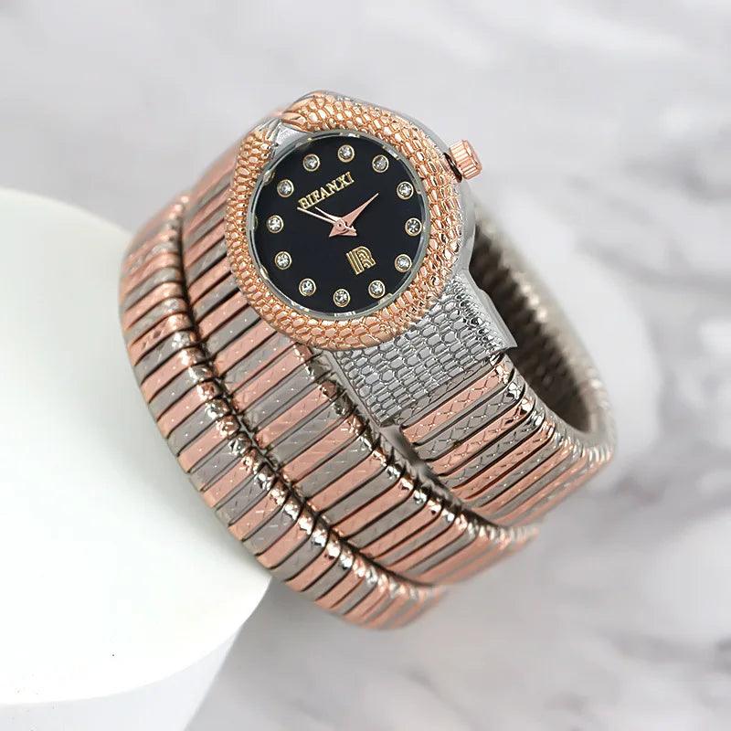 Luxury Snake Pattern Shiny Zircon Diamonds Studded Quartz Watches for Women Ladies Fashion Birthday Gift Jewellery