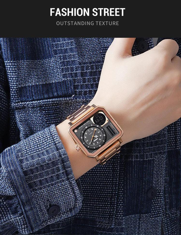 Trendsetter Casual 2 Display Chrono Hipster Waterproof Steel Bracelet Back Light Analog Digital Sport Watches - The Jewellery Supermarket