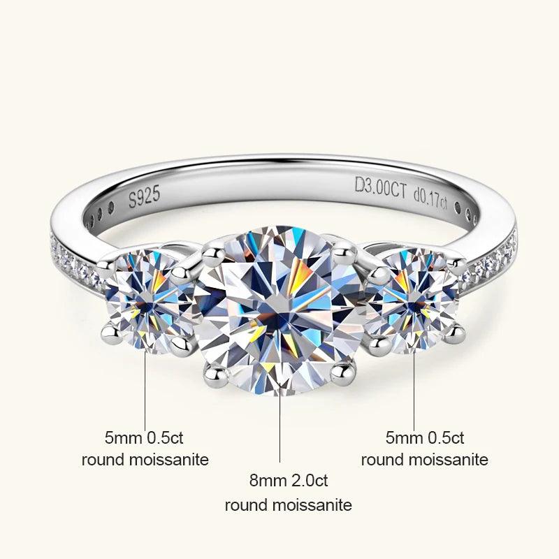 Dazzling 3 Stone 3.5CTTW Cushion & Round Cut Moissanite Diamonds 925 Silver Engagement Wedding Rings For Women