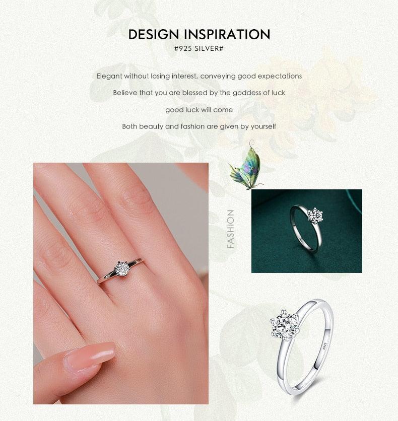 Authentic Sterling Silver Charm Simple Round Clear AAAA Simulated Diamond Rings - Fine Statement Jewellery - The Jewellery Supermarket