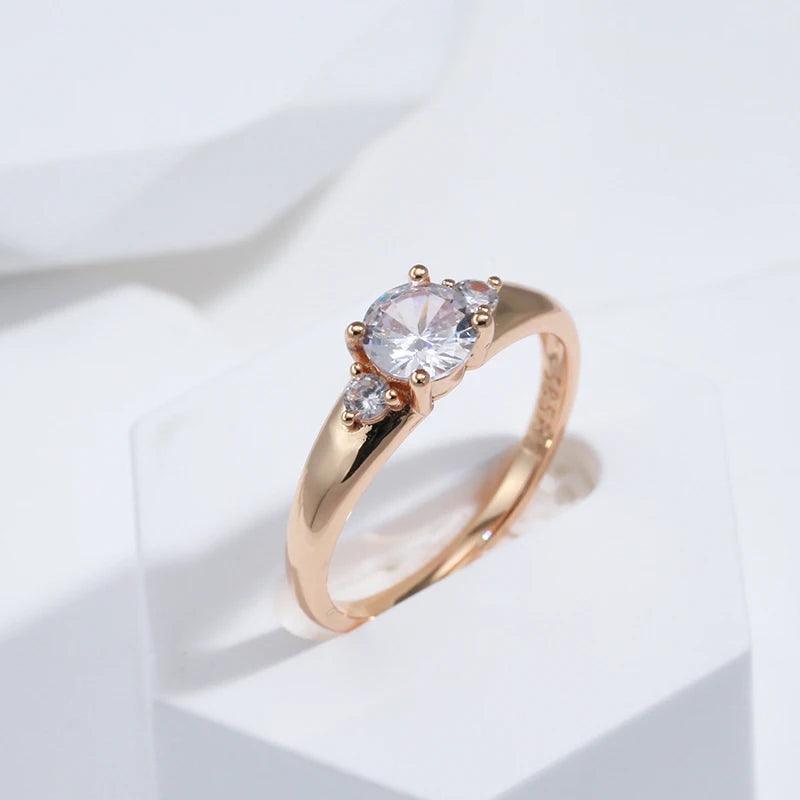 Sparkling AAA White Zircon 14K Rolled Rose Gold Luxury Romantic Wedding Engagement Fine Jewelry Ring For Women