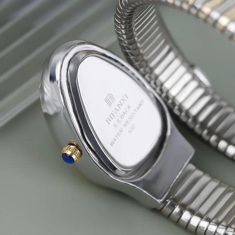 Latest Fashion Snake Design Luxury Gold Colour Stainless Steel Quartz Watches for Women Waterproof Elegant Jewellery