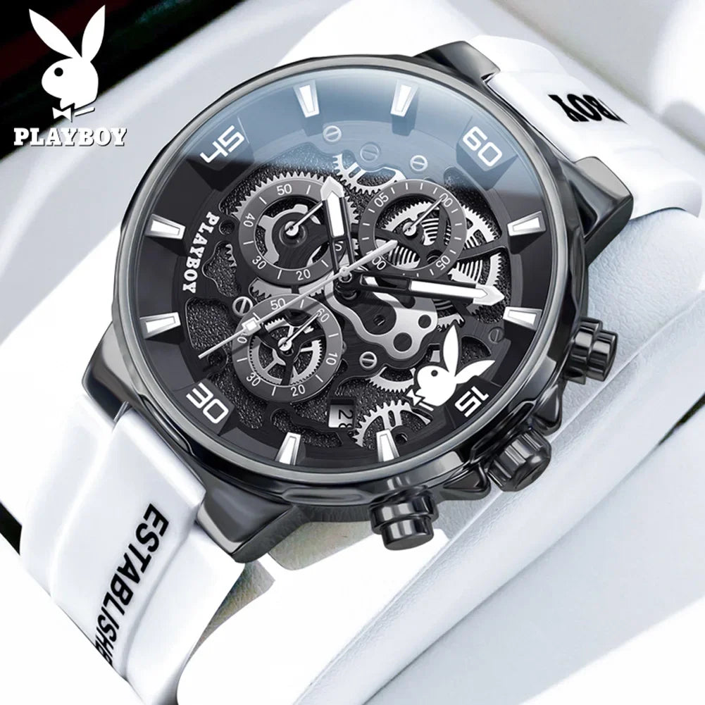 PLAYBOY Casual Quartz Luxury Sports Luminous Waterproof Fashion High-end Silicone Strap Men's Wristwatch