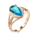Luxury Fashion Water Drop 14K Rolled Rose Gold Blue AAA Zircon Crystals Big Ring for Women - Daily Jewellery