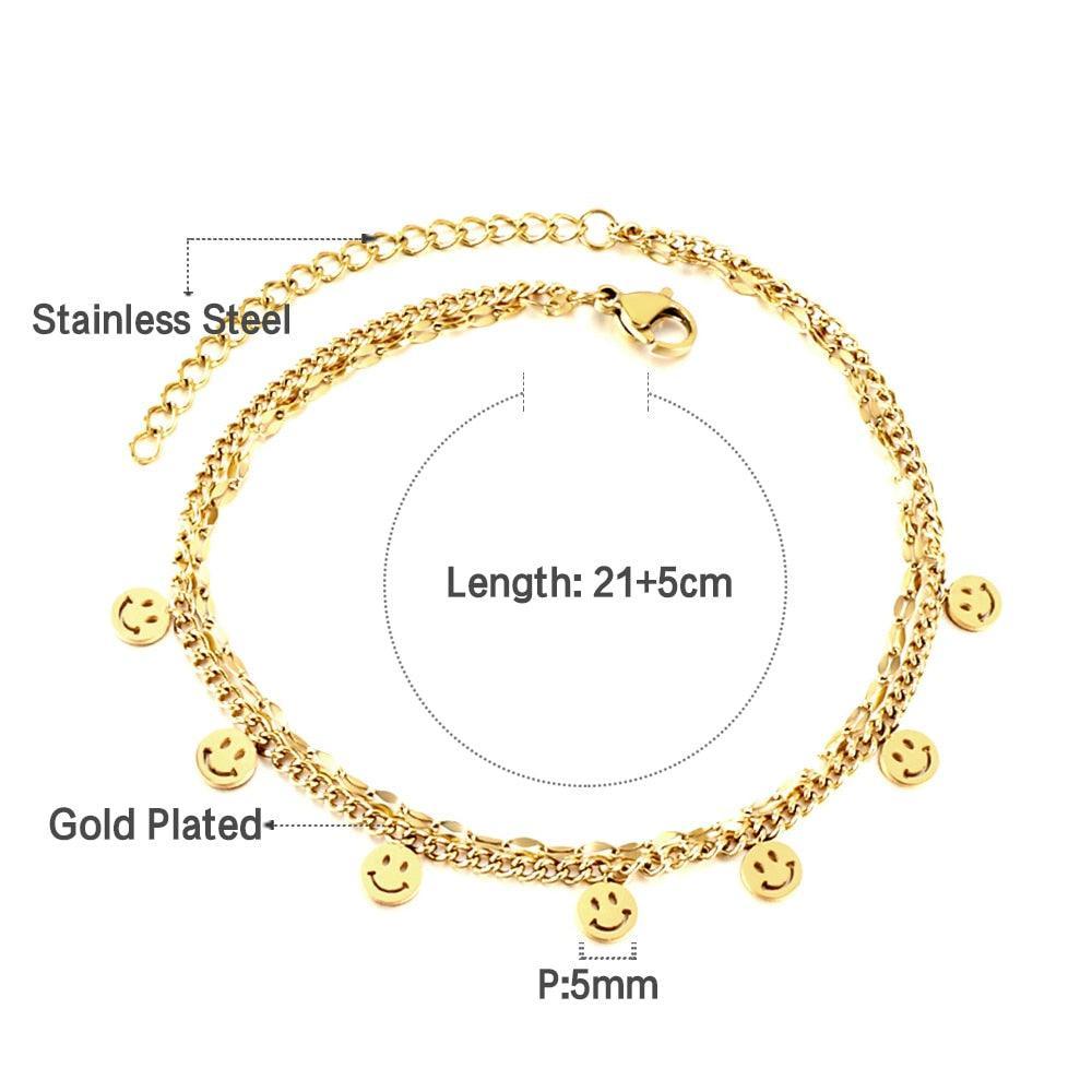 Double Layer Coin Disc Pendant Anklets - Gold Colour Stainless Steel Anti-allergic Rope Chain Jewellery - The Jewellery Supermarket
