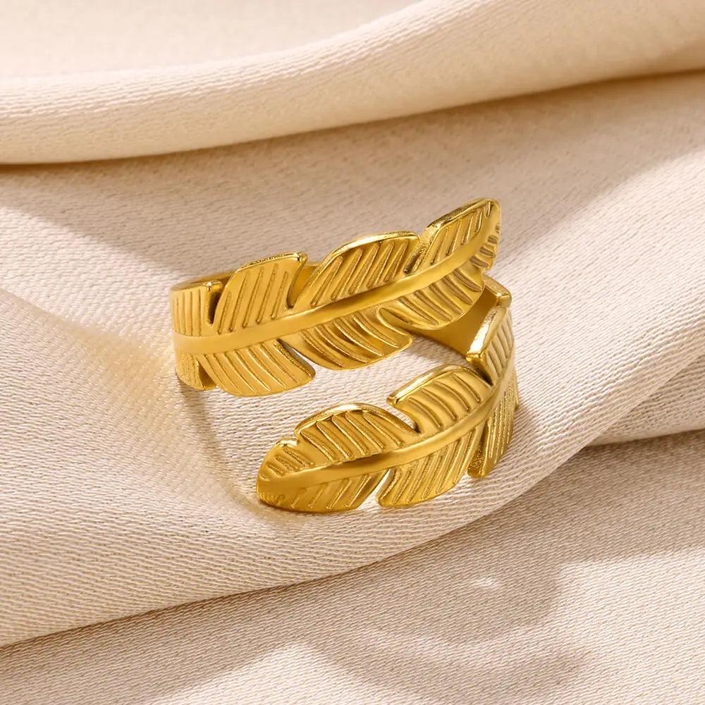 New In 18k Gold Colour Stainless Steel Rings For Women - Punk Hippie Foliage Open Party Jewellery Ring - The Jewellery Supermarket