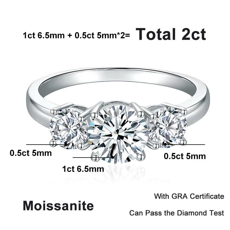 Superb Full D Colour Moissanite Diamonds Sterling Silver Rings 3-Stone Proposal Engagement Wedding Rings Jewellery