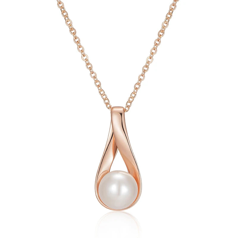 Trendy Glossy Filled Rose Gold of 14-Karat Purity Pearl Drop Necklace For Women -  Luxury Party Jewellery