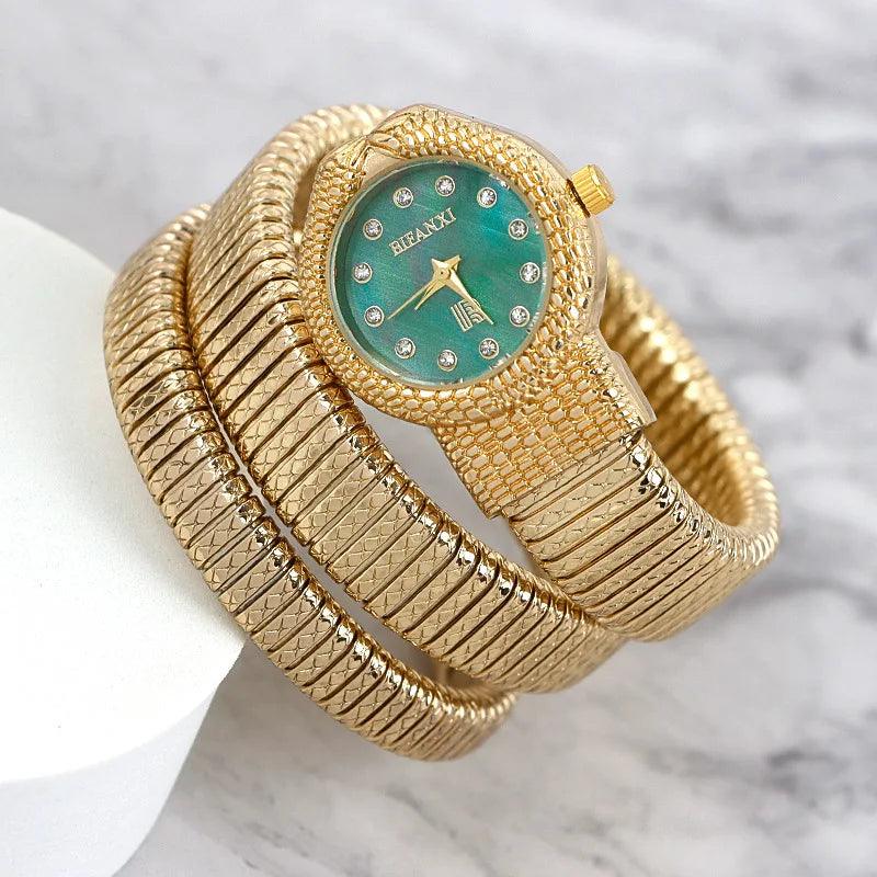 New Arrival Luxury Trendy Snake Design Winding Quartz Watches for Women - Fashion Bangle Bracelet Dress Watches