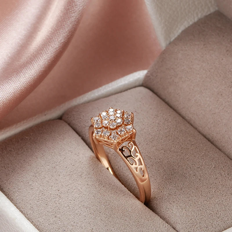 Luxury Hexagon Cut 14K Filled Rose Gold AAA Zircon Diamonds Full Paved Ring - High Quality Jewellery
