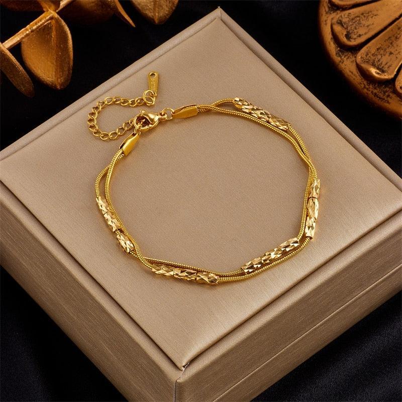 316L Stainless Steel Gold Colour Heart Butterfly Thick Bracelet For Women - High Quality Charming Jewellery - The Jewellery Supermarket