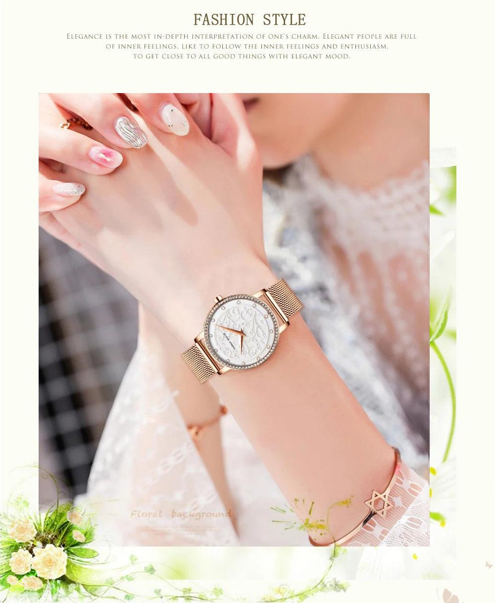 Elegant Top Layer Cowhide or Stainless Steel Strap Luxury Watch Quartz Movement 3ATM Waterproof Ladies Watches