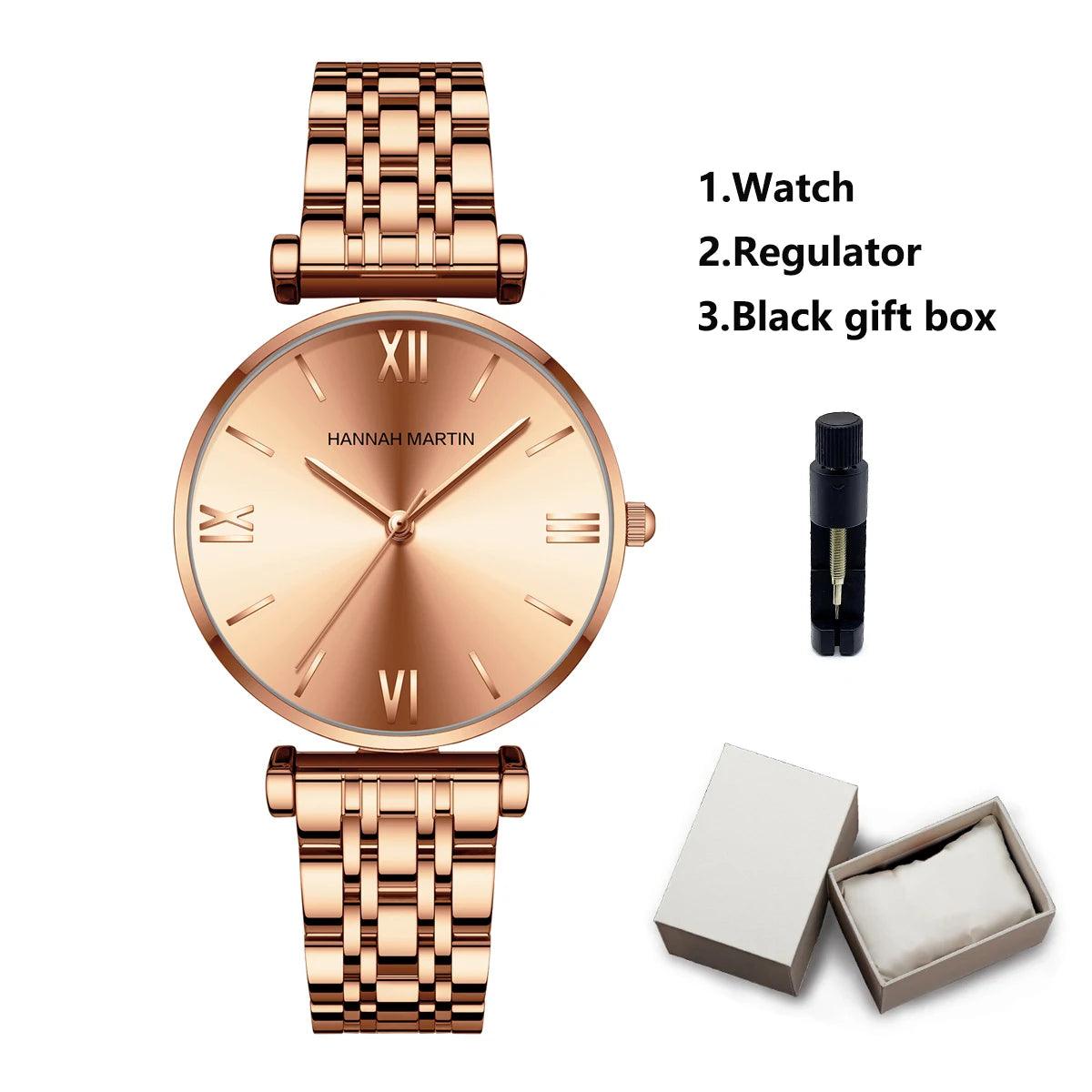 Luxury Elegant Fashion Round Dial Stainless Steel Ladie's Watch Japan Movement Quartz Rose Gold Plated Wristwatches