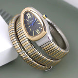 Latest Fashion Snake Design Luxury Gold Colour Stainless Steel Quartz Watches for Women Waterproof Elegant Jewellery