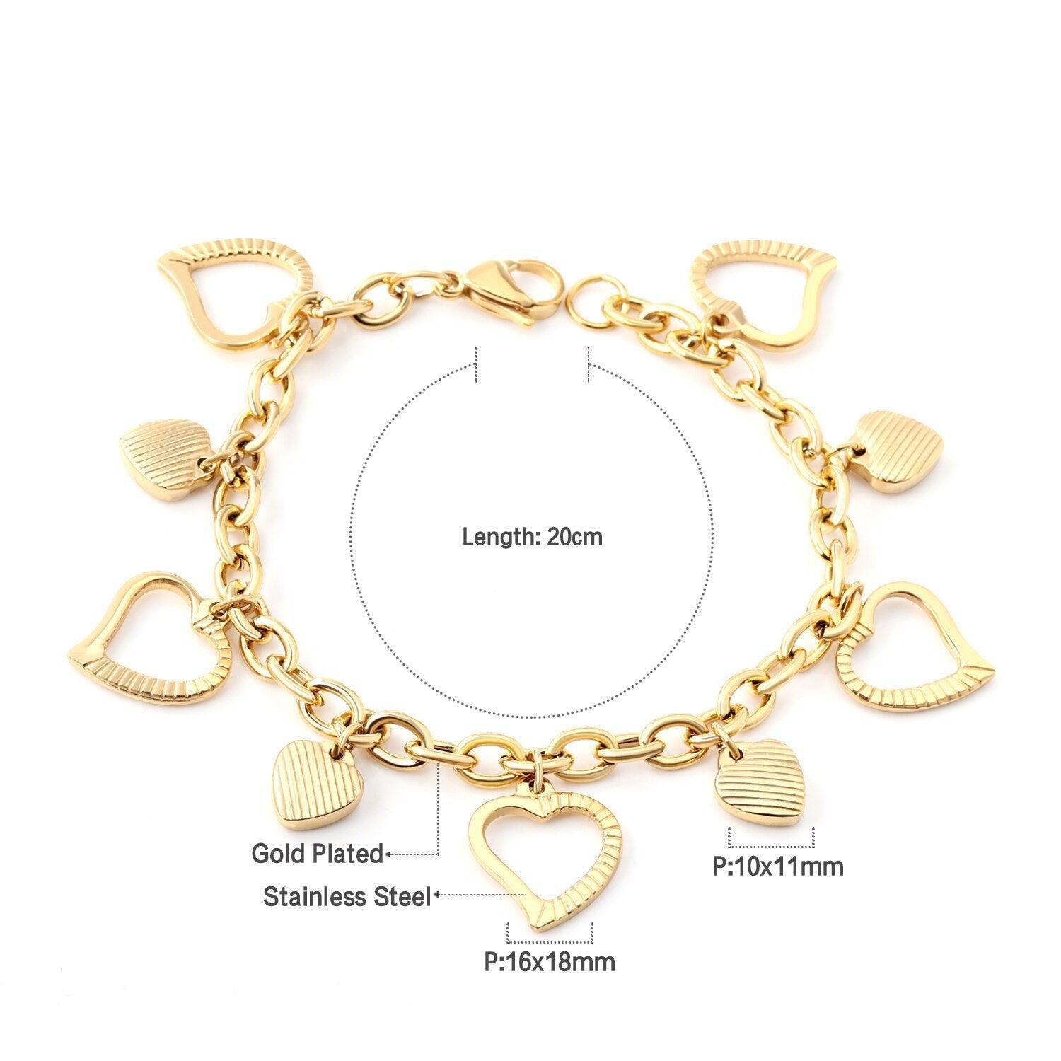 Fashion Star Heart Charm Layered Bracelets For Women -  Stainless Steel Paperclip Cuban Link Chain Jewellery - The Jewellery Supermarket