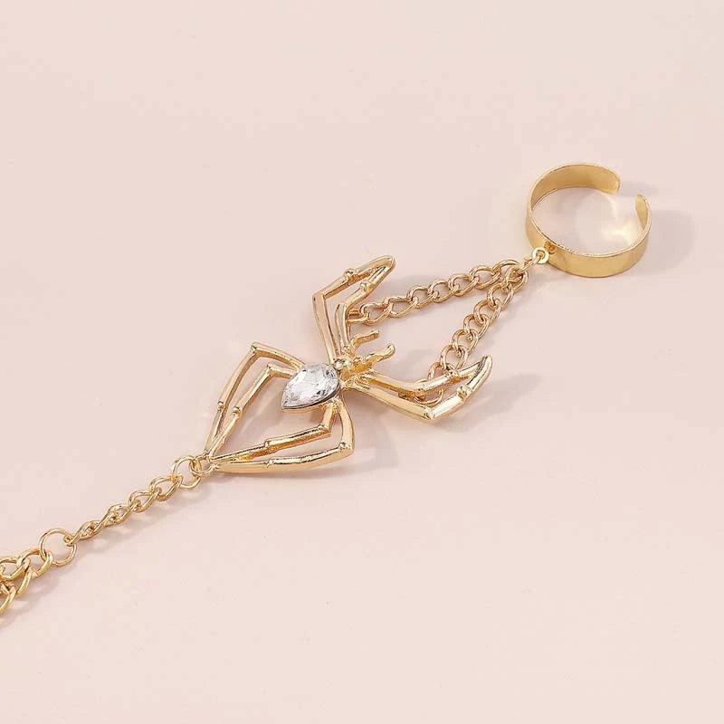 Vintage Punk Goth Exaggerated Spider Snake Butterfly Ring with Bracelet Link and Wrist - Fashion Bracelets Jewellery - The Jewellery Supermarket