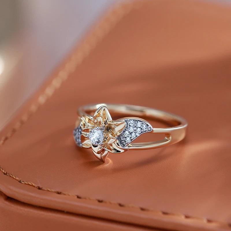 Popular Vintage Design Luxury 14K Filled Rose Gold, Silver Plated Flower AAA Zircon Crystals  Jewelry Rings