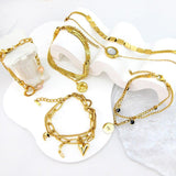 Fashion Star Heart Charm Layered Bracelets For Women -  Stainless Steel Paperclip Cuban Link Chain Jewellery