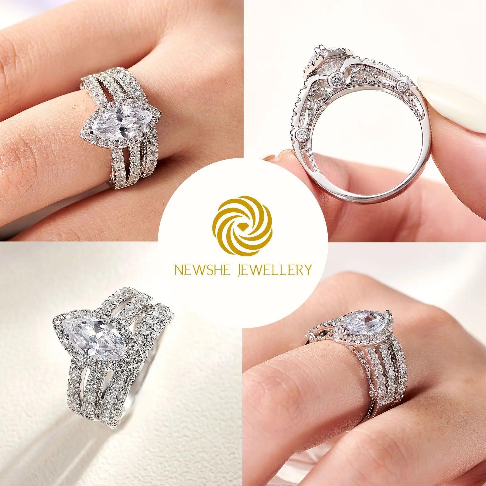 Amazing Marquise or Emerald Cut AAAAA Quality High Carbon Lab Created Diamond Luxury Ring Sets for Women - The Jewellery Supermarket