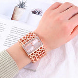 Fashion Light luxury Square CZ Diamonds Quartz Watches - Gold Colour Stainless Steel Bracelet - The Jewellery Supermarket