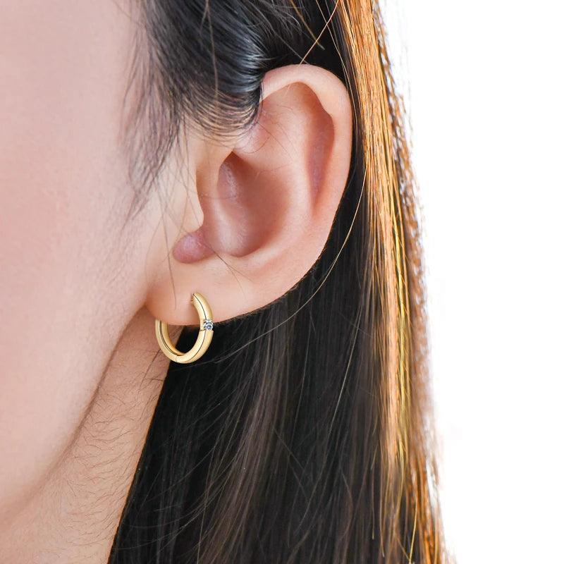 New Design 14KGP Moissanite Diamonds Hoop Earrings 2.0mm VVS1 Fine Jewellery - Silver Earrings for Women Men - The Jewellery Supermarket