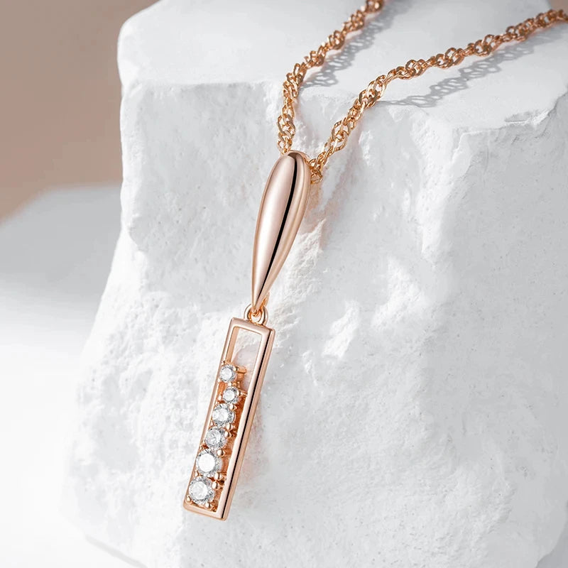 Gorgeous Rolled 14K Rose Gold AAA Zircon Diamonds Pendant And Necklace For Women - High Quality Daily Jewellery