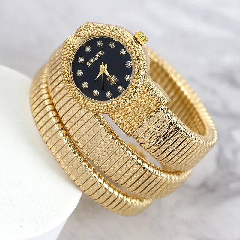 New Arrival Luxury Trendy Snake Design Winding Quartz Watches for Women - Fashion Bangle Bracelet Dress Watches