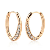 Geometric Smooth Oval AAA Zircon Diamonds Hoop Earrings 14K Rolled Rose Gold Party Jewellery