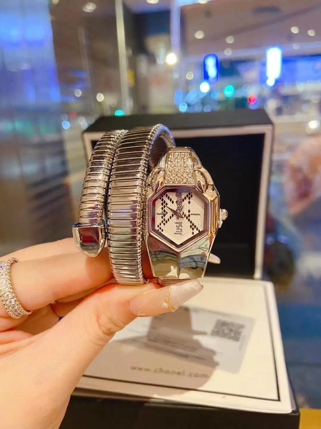 Cavalli Brand Fashion Snake Head Casual High-end Steel Quartz Zircon Diamonds Snake Shape Ladies Watches