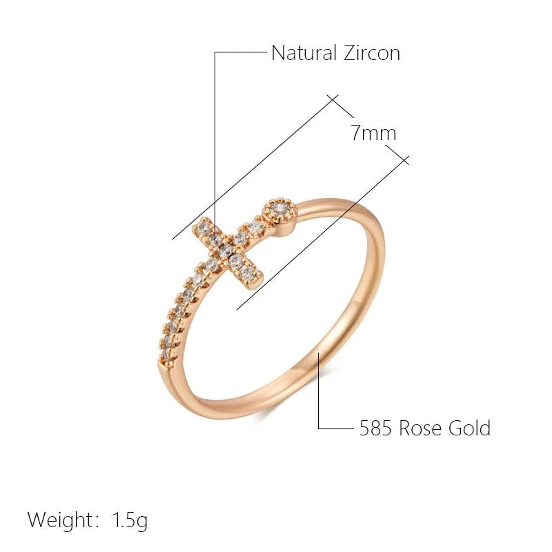 Popular Filled 14K Rose Gold Shiny AAA Zircon Diamonds Faith Cross Rings for Women - High Quality Fine Jewellery