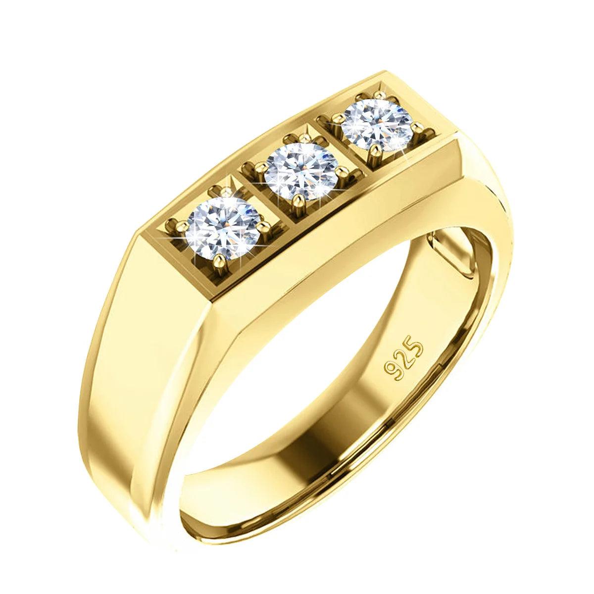 Designer Luxury Heavy 3 Stone VVS1 D Colour Moissanite Diamonds Ring For Men And Women Silver Certified  Jewellery