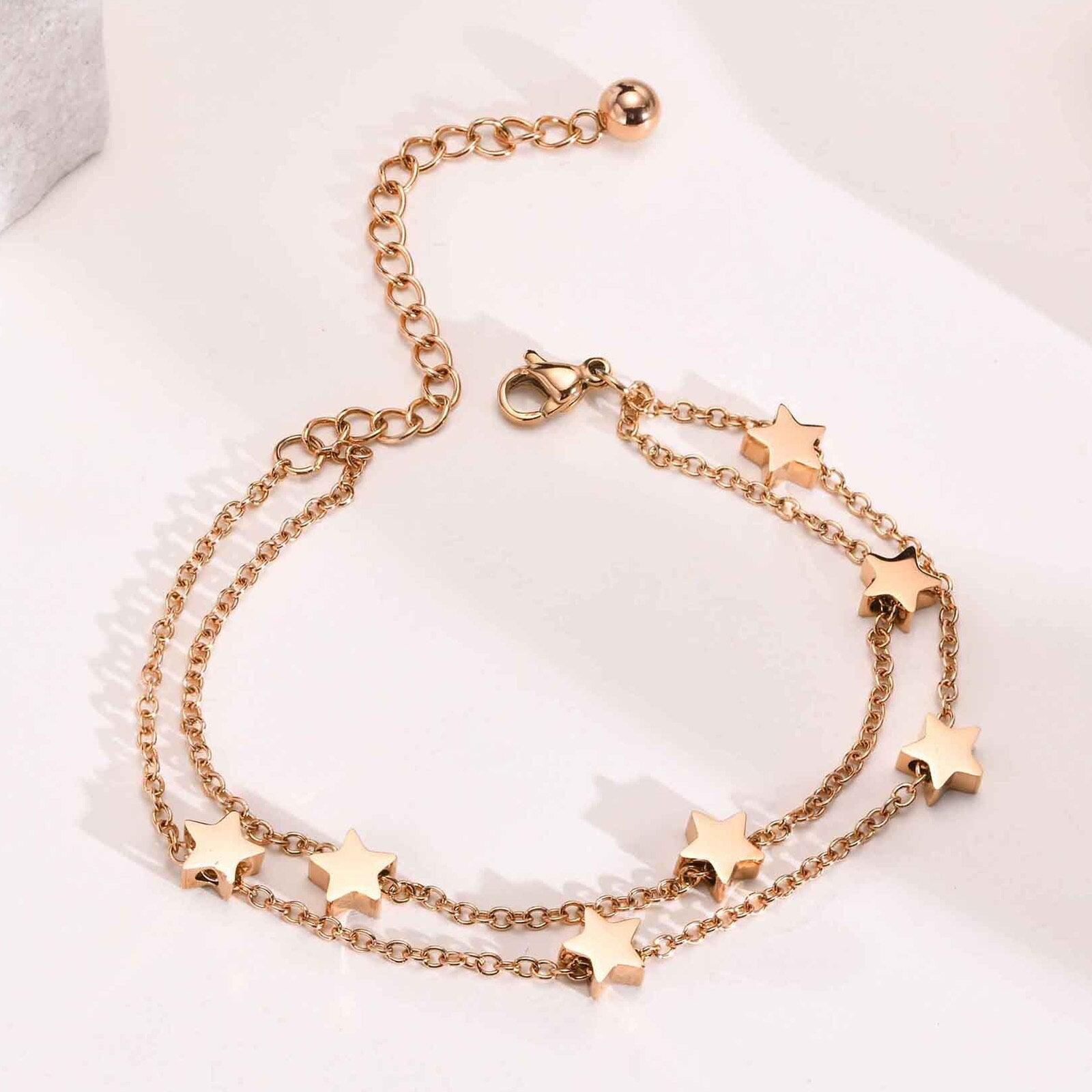 Elegant  Gold Colour Stainless Steel Chain Bracelets for Women, Dainty Stars Charm Link Adjustable Jewellery - The Jewellery Supermarket